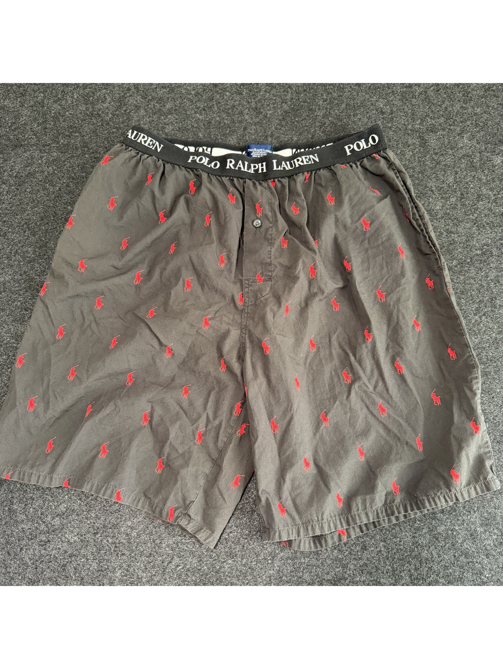 Vintage Polo Ralph Lauren Boxer Sleep Short Medium Black Red All Over Pony Print